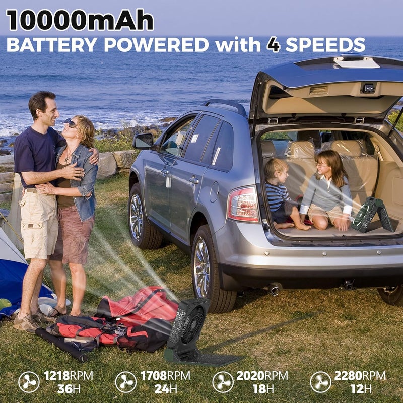 MORECORE 10000mAh 11inch Solar Camping Fan with Dual Charging, 4 Speeds & 3 Light Levels, 36H Run Time, Timer & 90° Adjustable, Portable Quiet Desk Fan for Hiking, Hurricane, Outages, Fishing-Green - Image 2